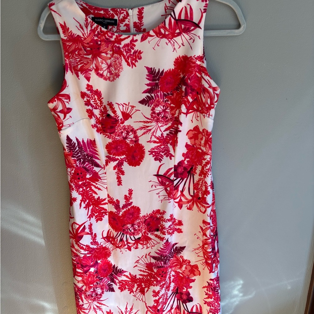 Mario Serrani White Midi Dress with Red Floral Print